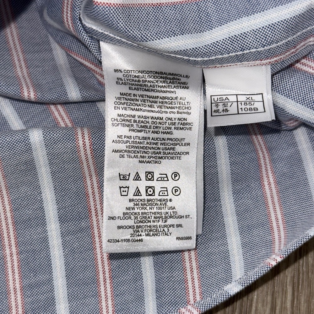 NWT Brooks Brothers Long Sleeve Button Down Regent Men's XL Blue Striped Stretch - Picture 7 of 7